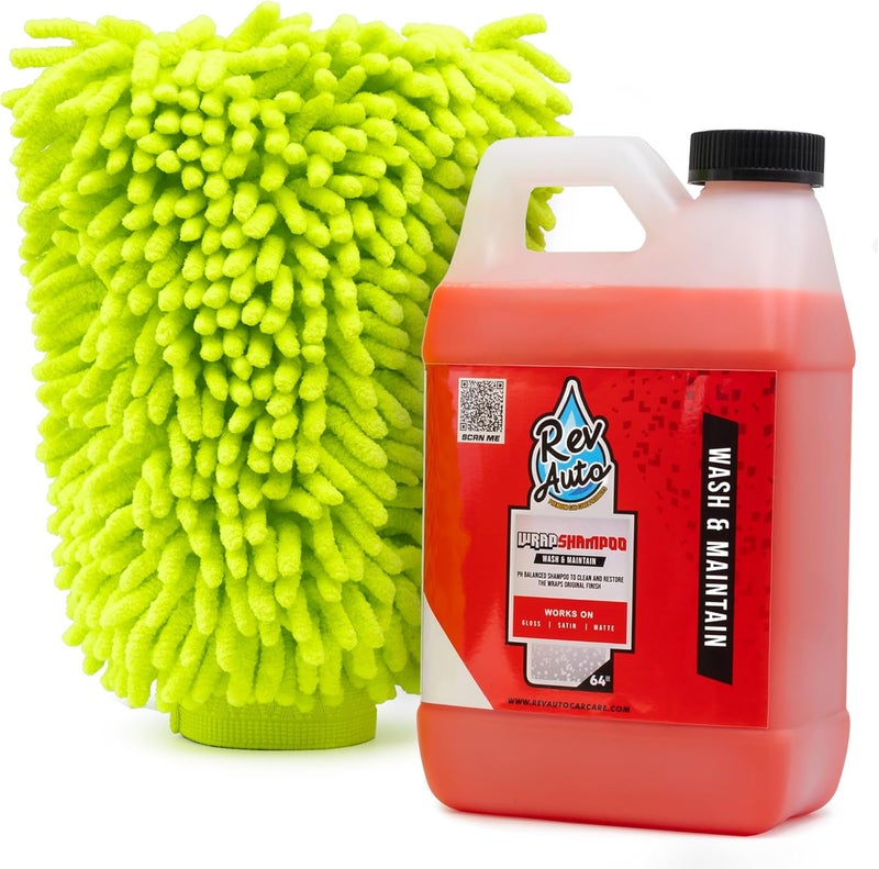 Rev Auto Vinyl Wrap Car Wash Soap Kit - Includes 64oz Car Wash Soap For Vinyl Wrap & Microfiber Wash Mitt | Works in Foam Cannon & Bucket Washes | pH-Balanced, Safe For All Finishes - Image 1